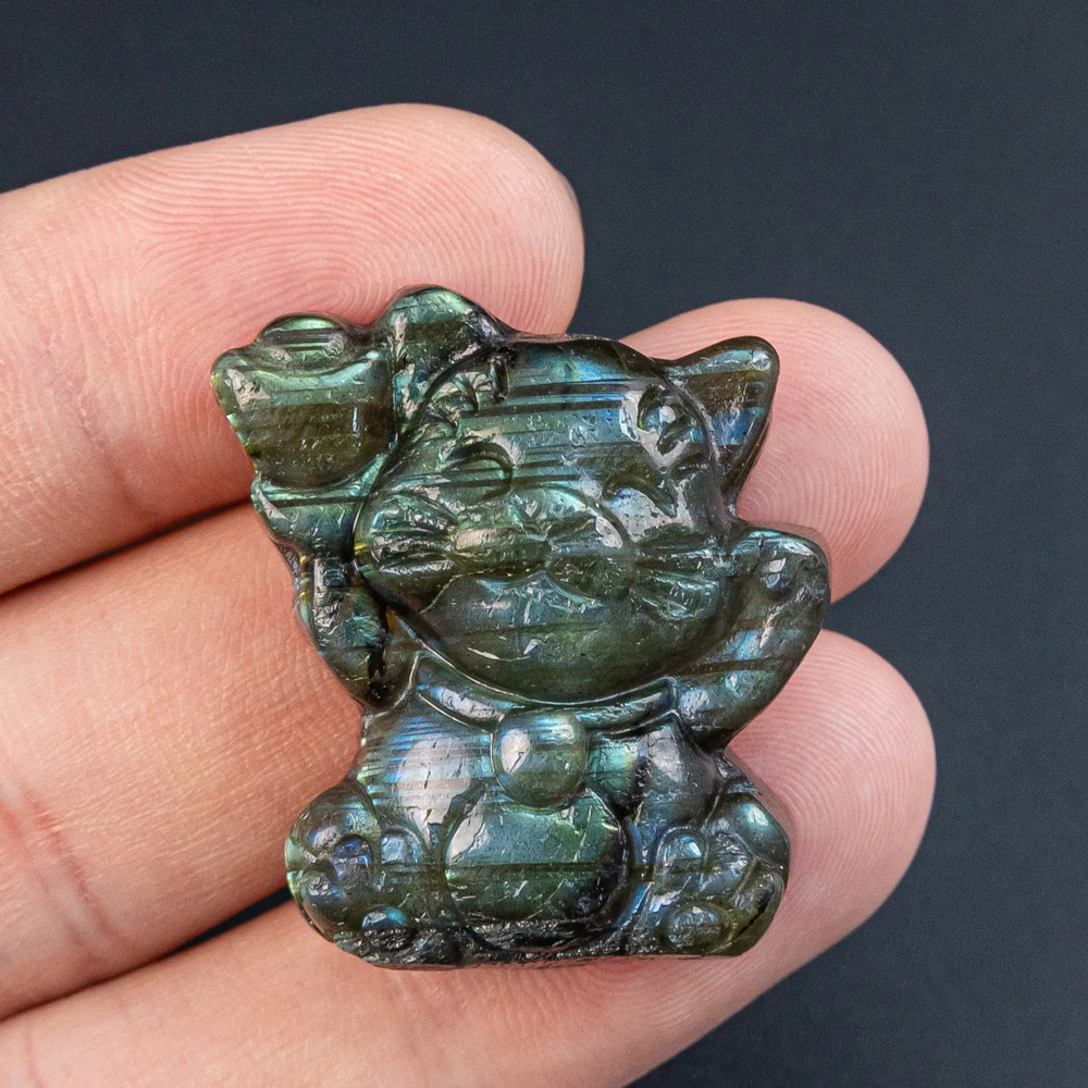 

1Pcs Natural Labradorite Quartz Carvings Cat Pendant Home Collections Stone for Gift Jewelry Making DIY Necklace 32X27X11mm