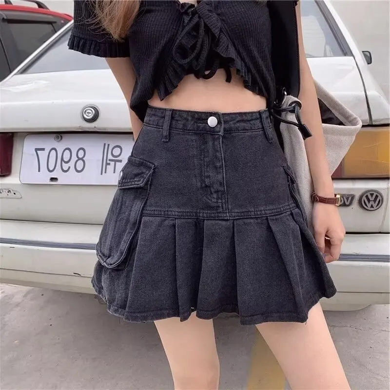 2024 Original Design Skirts Women Folds Denim Mini Sexy Kawaii Streetwear Korean Style  A-Line Harajuku Sweet Girls Short Skirt