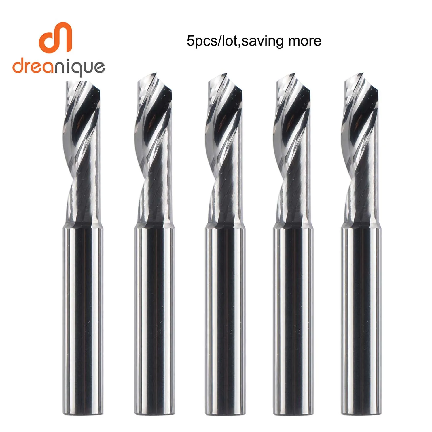 5pcs/lot Dreanique shank 3.175 4 6 8mm CNC Single Flute Solid Tungsten Carbide Alloy End Mill ,Milling Cutter Bit for Aluminium