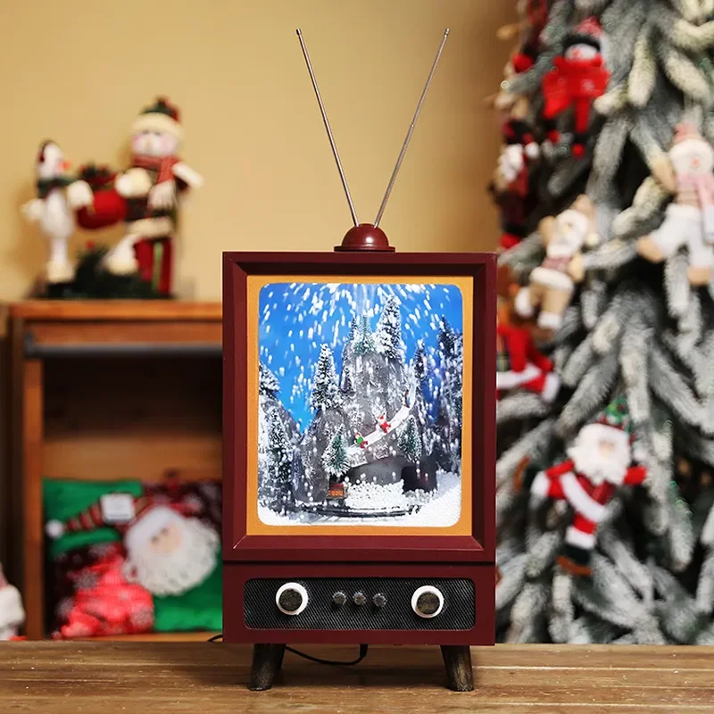 Christmas Decoration Mini Retro TV Snow Music Lighting for Party Venue Set Props Holiday Festival Home Decor