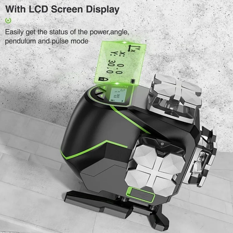 16 Lines Laser Level 4x360° Cross Line Laser with Receiver -LCD Screen, 4D Bluetooth Green Beam Tiling Floor Laser