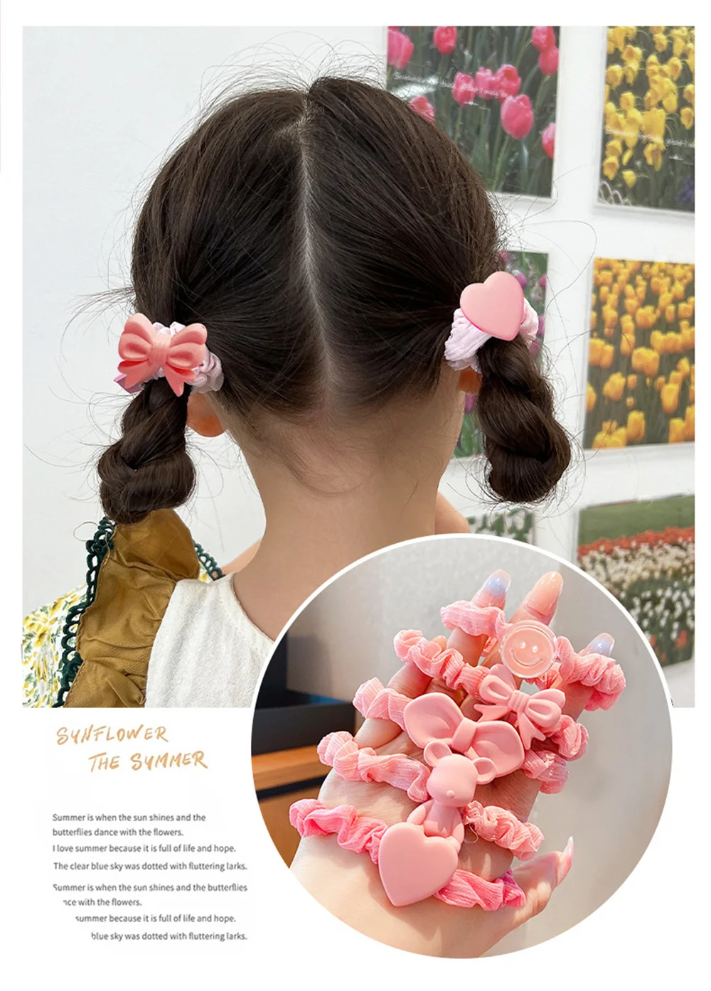 Sweet Candy Flower Bowknot Hair Ropes For Kids Soft Wavy Rubber Bands Circle Ponytail Scrunchies Headress Hair Accessories