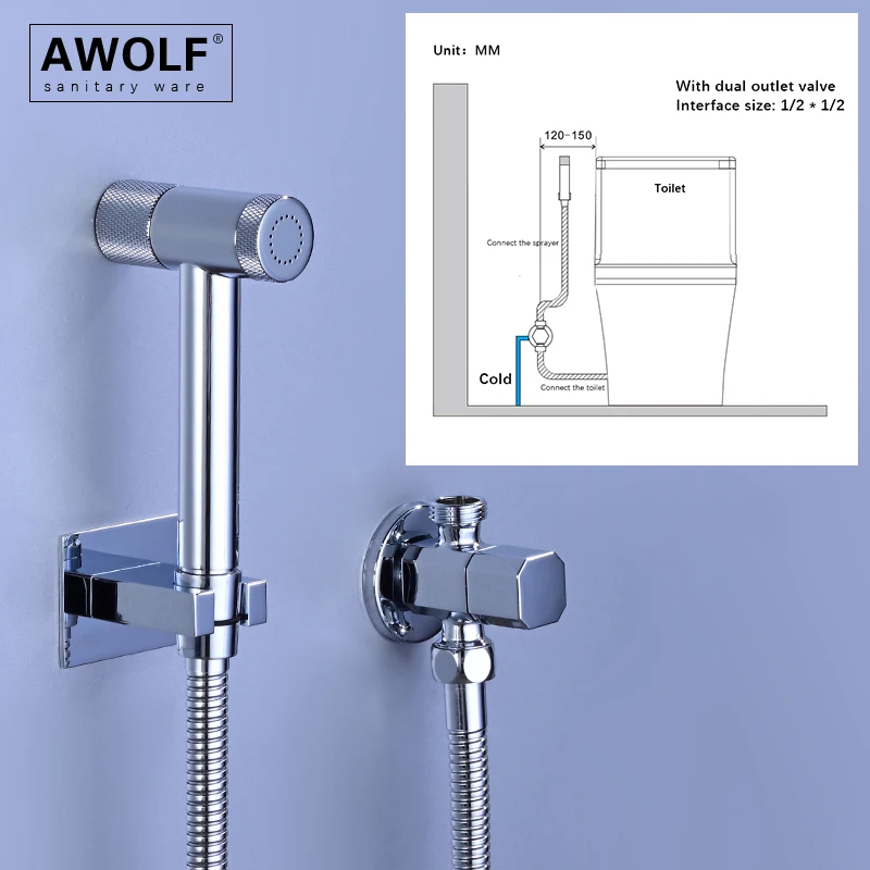 Handheld Toilet Bidet Sprayer Chrome Solid Brass Bathroom Douche kit Shattaf System Rose Gold Brushed Grey AP2359