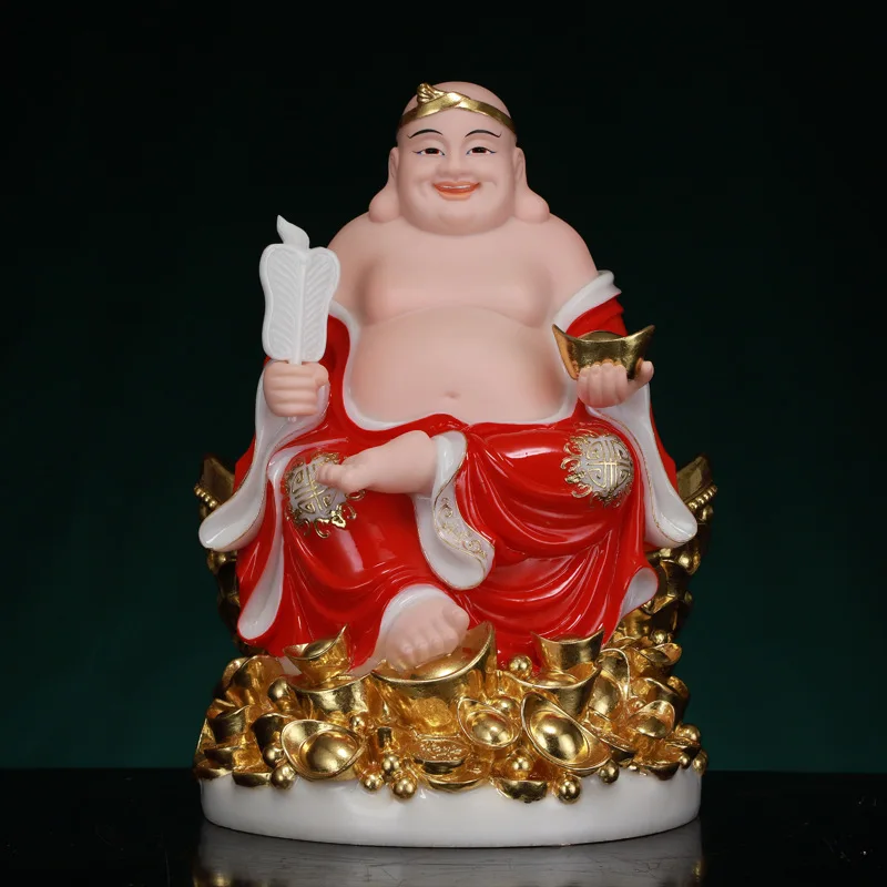 30CM Asia home Shrine altar Worship high grade jade gold plating Maitreya Vietnam God of wealth Mammon BUDDHA statue