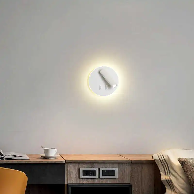 LED Wall Mounted Reading Light with Switch Backlight Rotating Adjustable Spotlight for Hotel Study Reading Bedroom Bedside Lamp