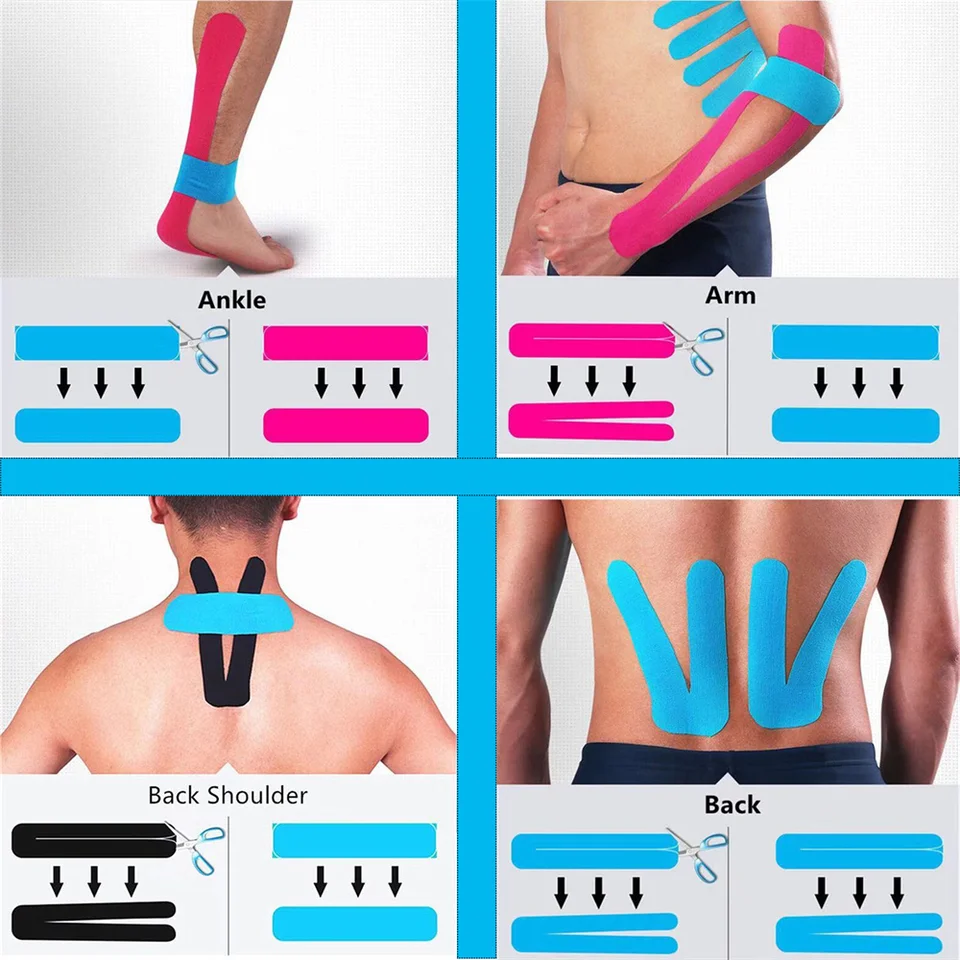Cinta de kinesiología Pro Athletic Sports (20 tiras precortadas) Cinta adhesiva elástica impermeable Soporte para las articulaciones para aliviar el dolor muscular