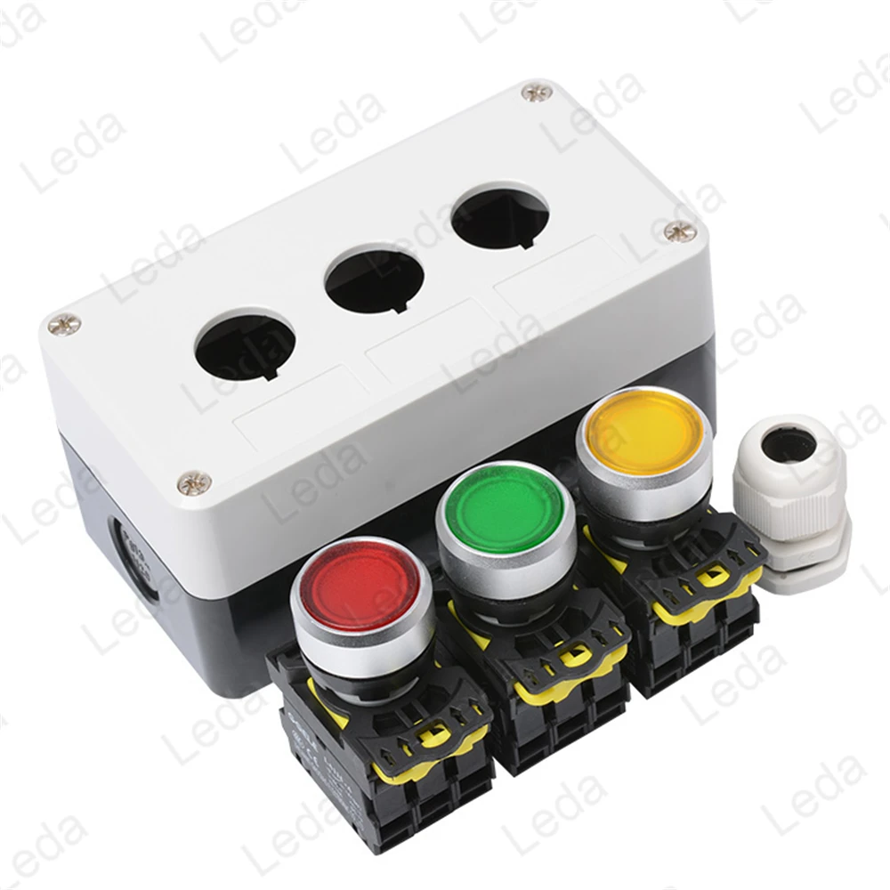 1PCS 24V / 220V Button Switch Lighting Control Box, Power Start Stop, 1 2 3 4 Hole Reset Point Electrical Box