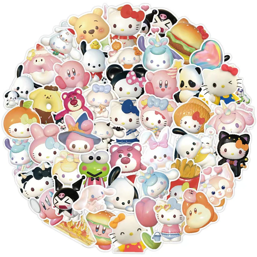 10/30/60 Uds 3D Sanrio Kawaii Cinnamoroll Pochacco Hello Kitty dibujos animados lindo pegatina de Graffiti juguete para niños DIY taza de agua guitarra