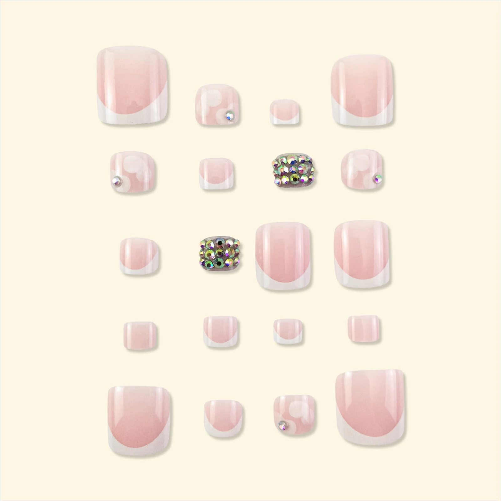 

Glossy Pink False Toenails with Rhinestone Resin Material Zero Pressure on Nail Bed for Daily and Parties Wearing SNO88