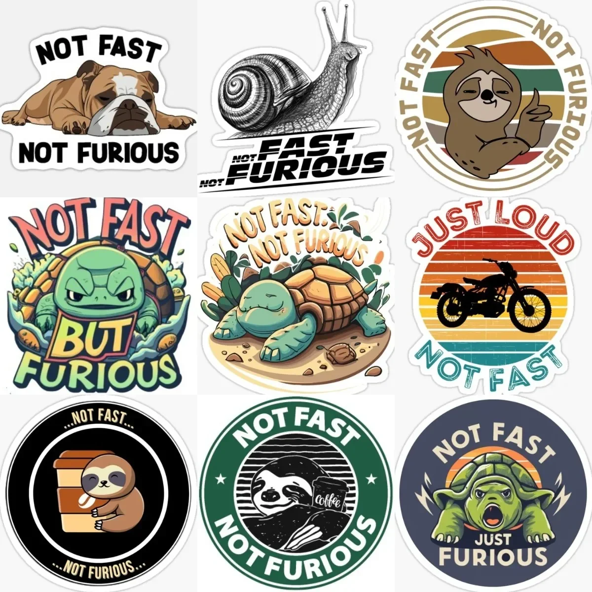 

Not Fast Not Furious Creative Funny Badge Stickers Motorcycle Car Window WaterProof Laptop Camper Wall Off-road Decal Assecories