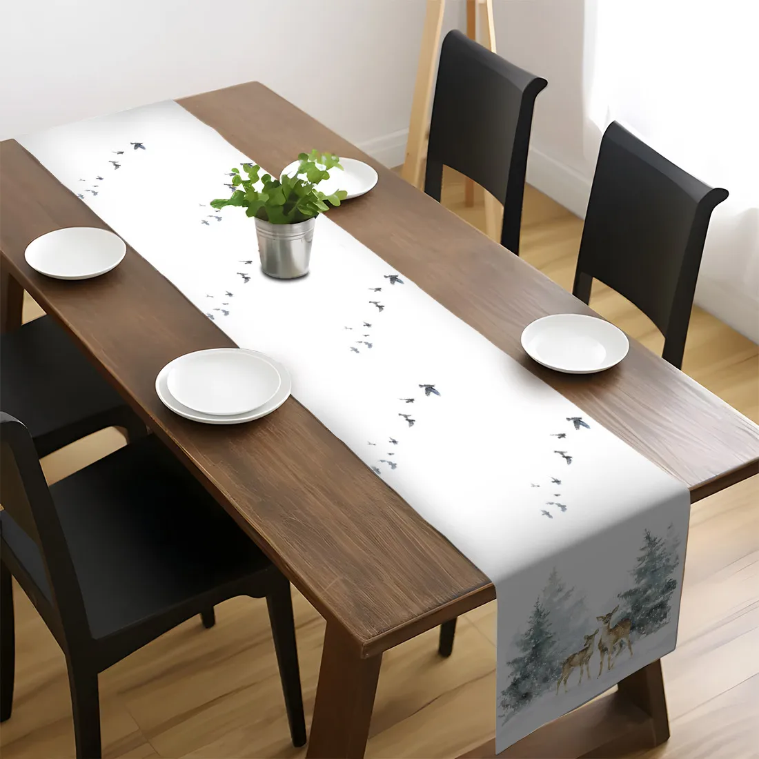 Christmas Winter Elk Table Runner Kitchen Dining Table Decor Indoor Home Table Runners Dining Long Cloth 33x183cm