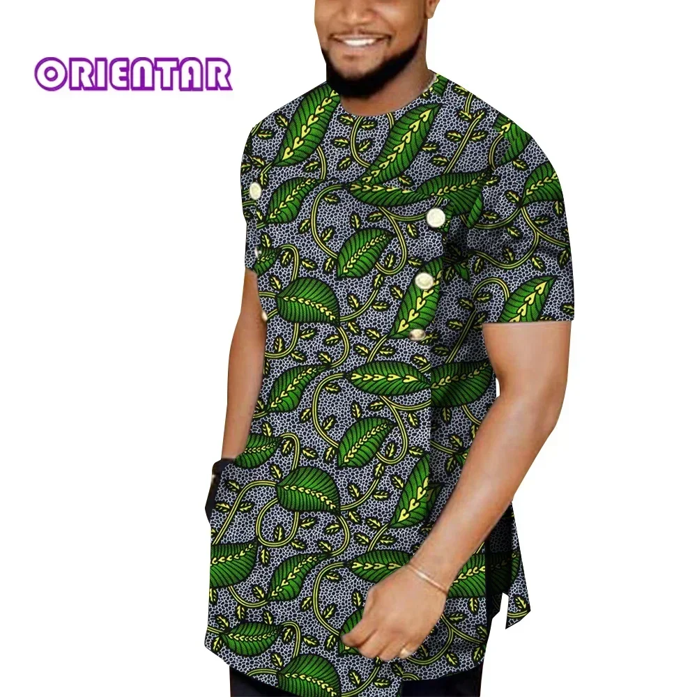 African Men Clothes Ankara Fashion Dashiki Shirt Africa Style Men\'s Blouse Short Sleeve Print Top Nigerian Clothes WYN1724