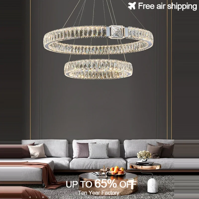 

Luxury Gold Ring Crystal Block LED Hanging Pendant Light Dimmable Ceiling Lighting for Indoor Living Room Decorative Light