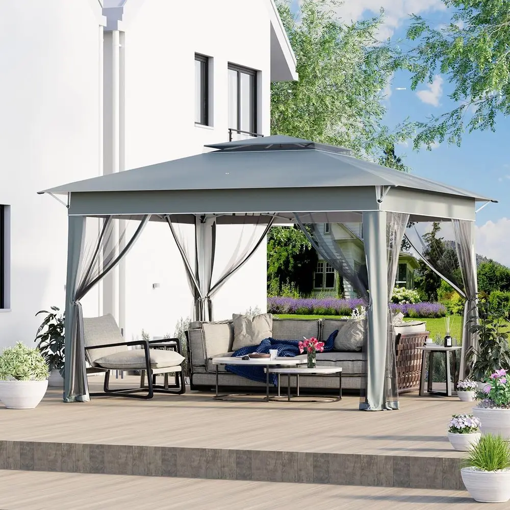 11T Up Gazebo with Mosquito Netting, Waterproof and UV-Resistant for Outdoor Grilling and Garden Use (K Grey)