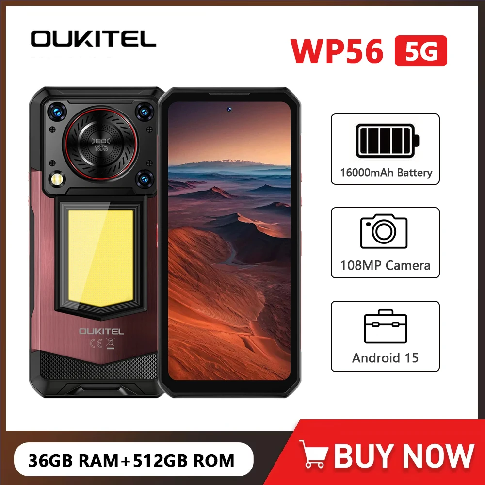 Прочный смартфон OUKITEL WP56, Android 15 MTK7050, 6,8 дюйма, FHD, 120 Гц, 6 ГБ ОЗУ + 512 ГБ ПЗУ, мобильный телефон, 108 МП, камера, 45 Вт, 5G, мобильный телефон