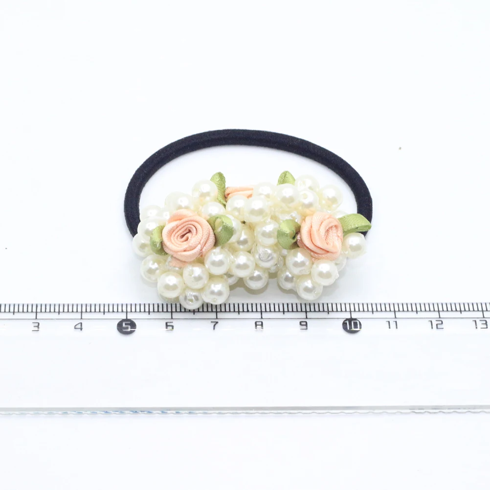 

2pcs Pearl Tie Flower Bead Elastic Hair Band For Women Girls Stylish Ponytail Holder Daily Wear Party Hair Accessories Gift