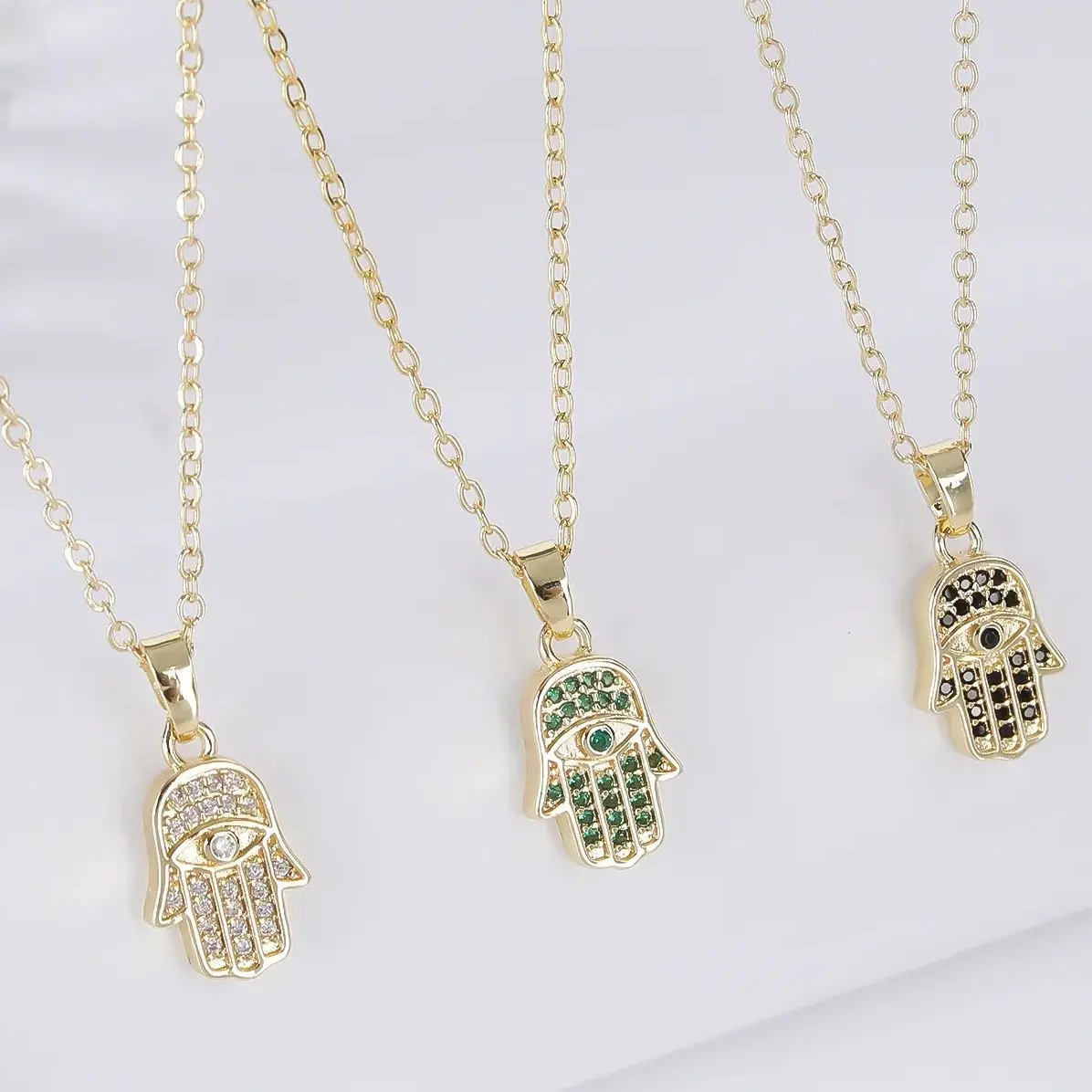 Punk Bling Ice Out Hamsa Hand Necklace for Men Women Gift Fatima Zircon Palm Pendants Necklace Jewelry