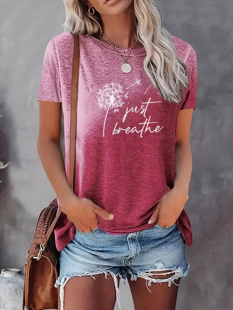 T-shirt estiva a maniche corte T-shirt da donna alla moda Design con tarassaco Stampa Pullover girocollo casual quotidiano Abbigliamento oversize