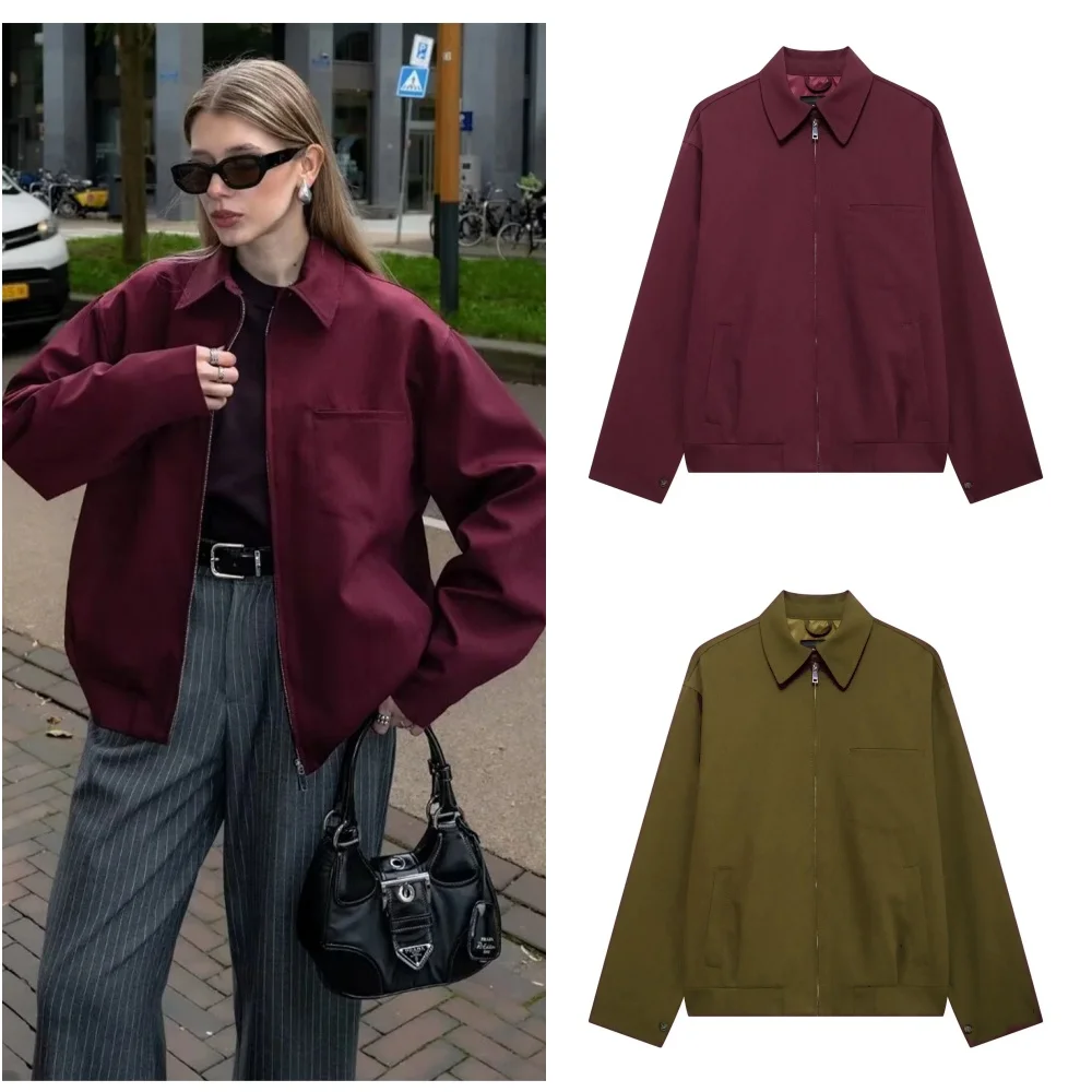 

Куртки-бомберы на молнии для женщин, осенняя верхняя одежда, пальто, женская свободная куртка с длинными рукавами, женские пальто, женская куртка в стиле ретро