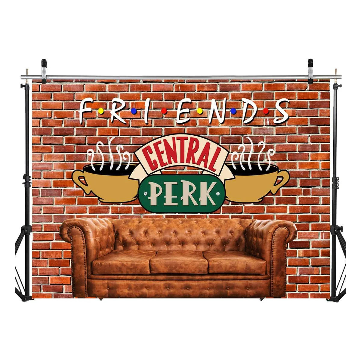 Friends Central Perk Backdrop Red Brick Wall Retro Pub Sofa and Coffee For 80s 90s Birthday Party Decoration Photoshoot BW-02