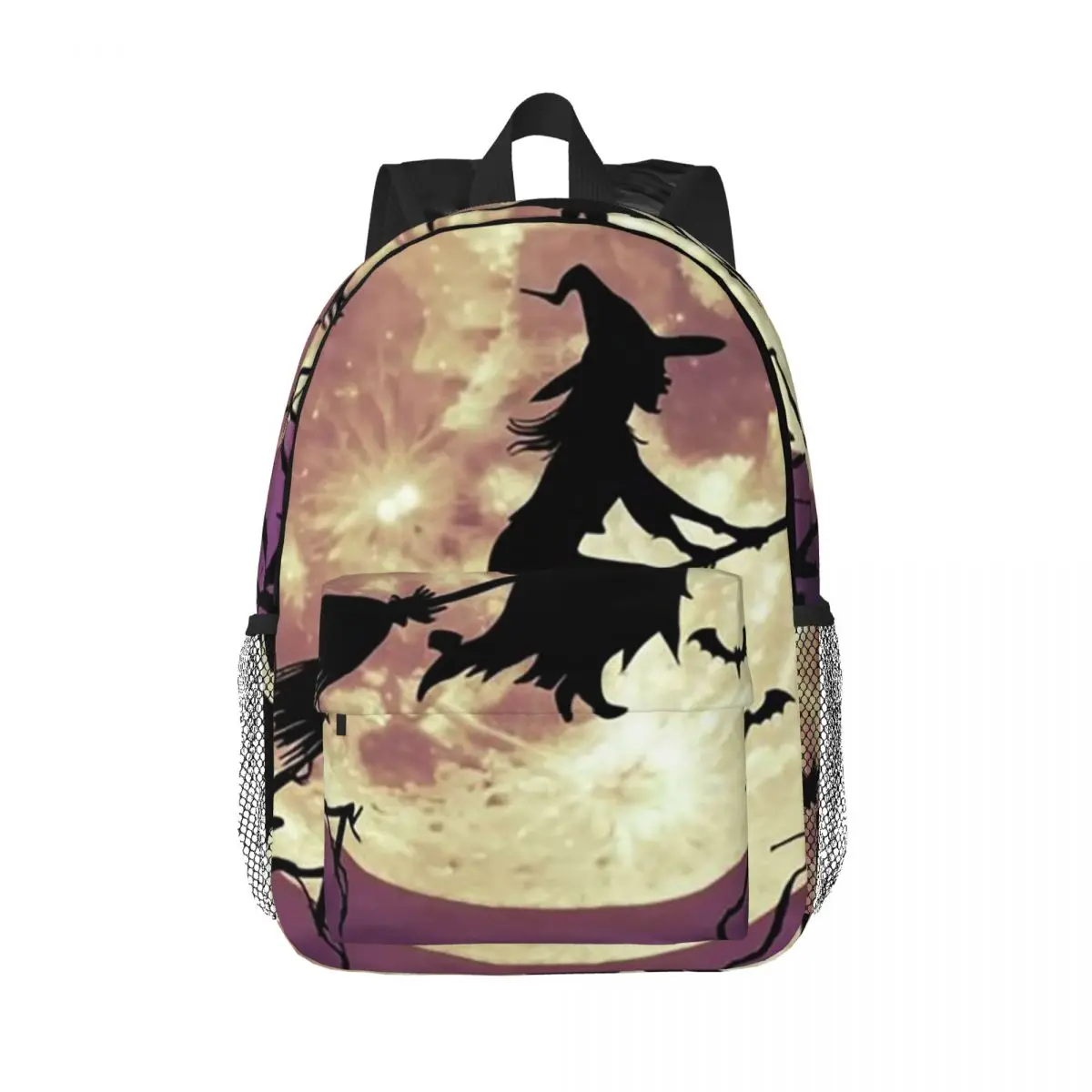 Flying Witch In The Moonlight Sky Backpack Daypack Large Capacity Boys Girls BookBag Shoulder Bags for Men Women Kids School Bag