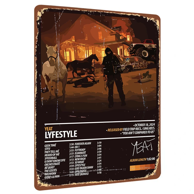 YEAT LYFESTYLE обложка альбома искусство на заказ металлическая жестяная вывеска винтажный декор для любителей музыки украшение стены комнаты