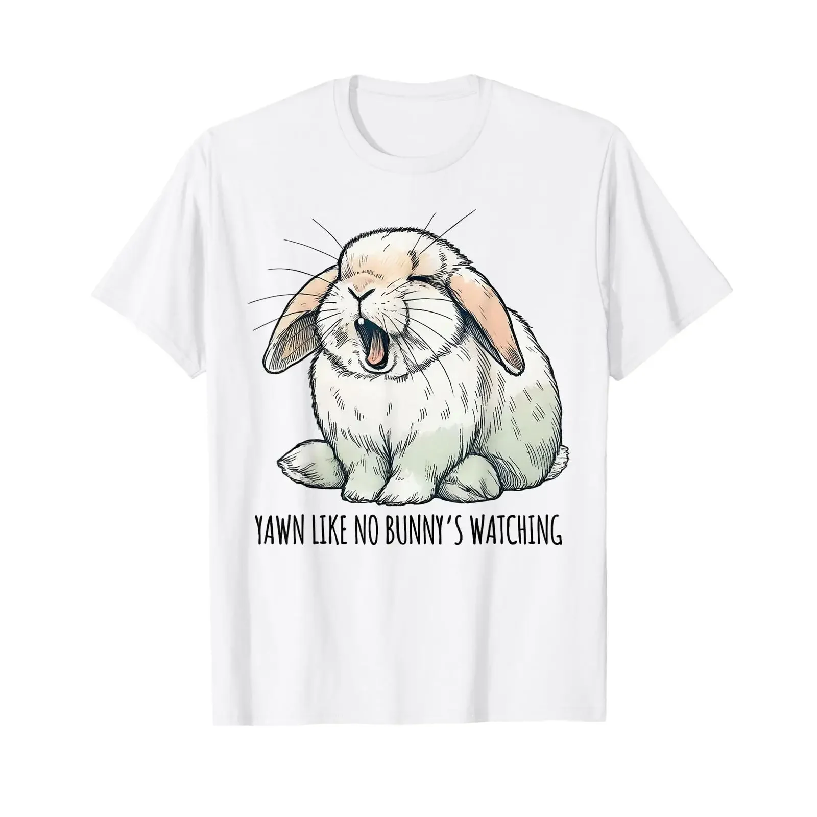 Camiseta Sleepy Holland Lop Rabbit Gawn Like No Bunny's Watching Cute T Shirt vintage lavada com gráfico ligeiramente estiloso unissex masculino