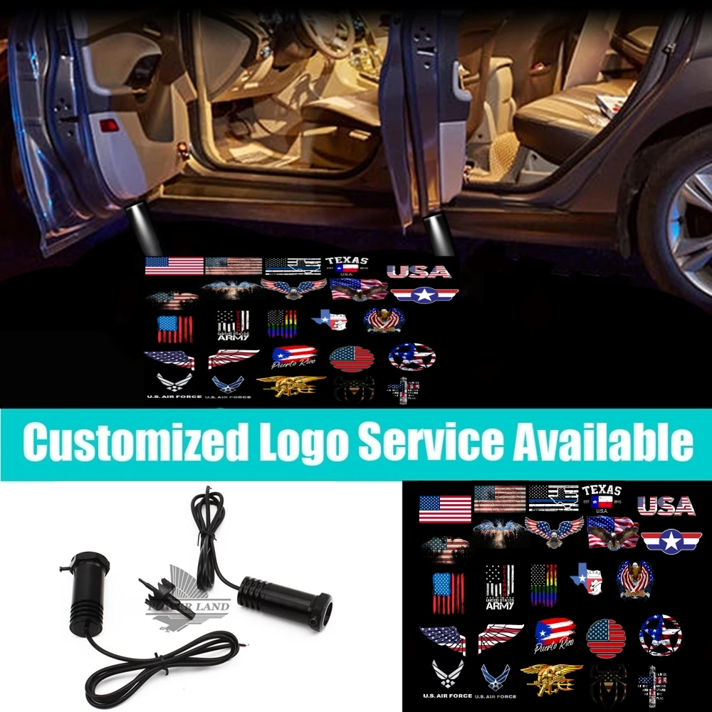 

2Pcs Wired USA American Texas Puerto Rico Flag Logo Car Door Led Welcome Courtesy Laser Projector Shadow Lights