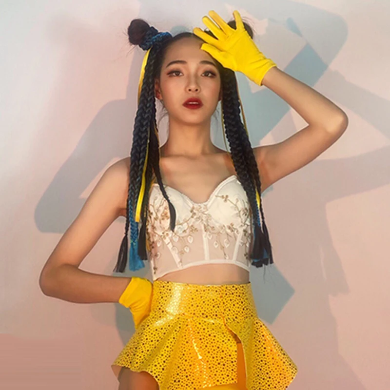 Boate jazz dança desempenho roupas femininas sexy biquíni terno bar dançarino dj palco traje rave outfit gogo dancewear yj068