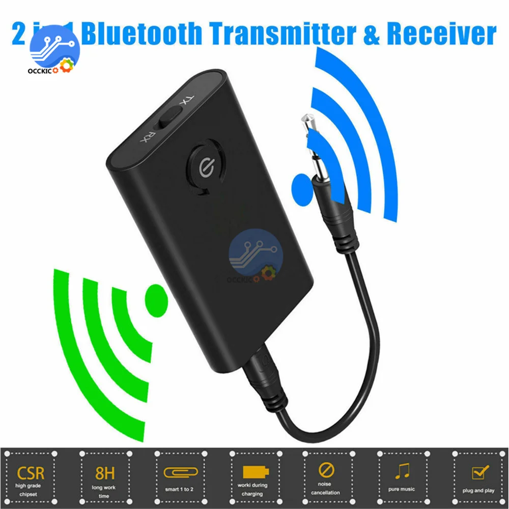 2 w 1 bezprzewodowy Bluetooth 5.0 nadajnik-odbiornik do telewizora PC głośnik samochodowy 3.5mm AUX Hifi Music Adapter Audio