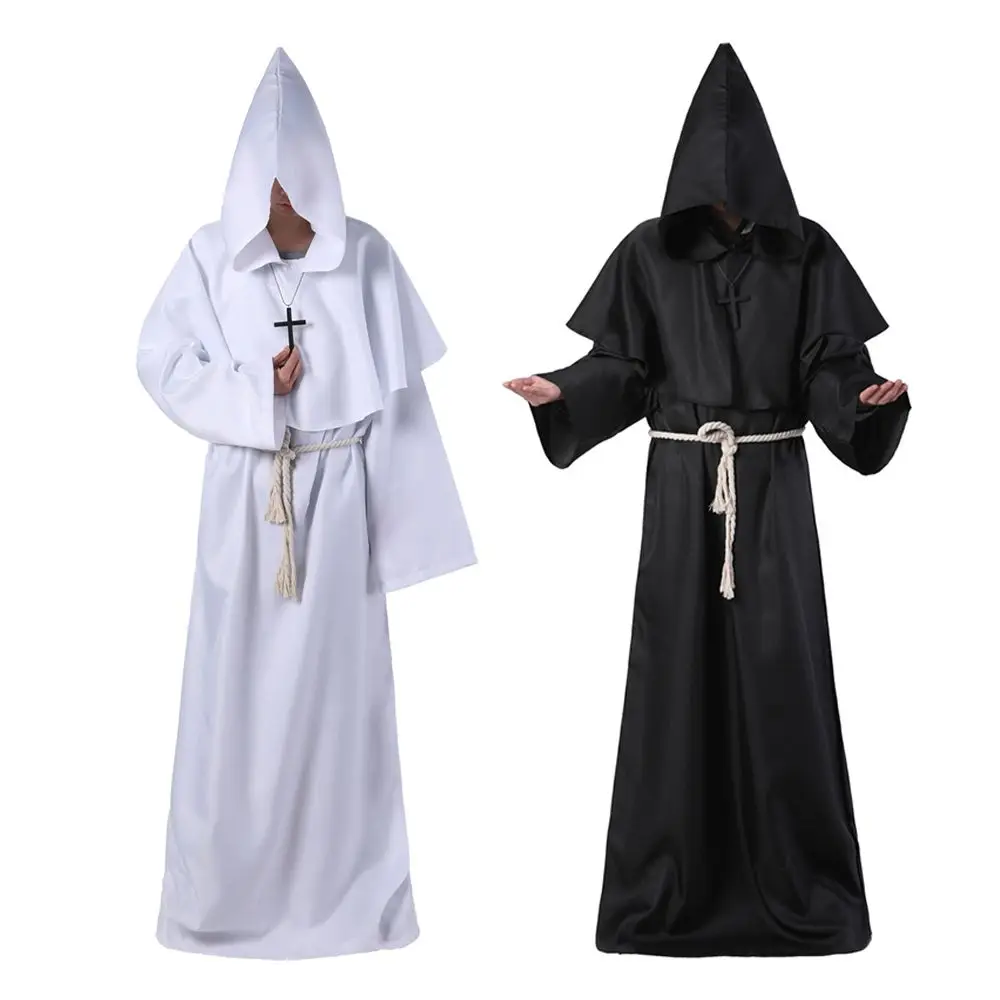 Accessori in stoffa per feste Abiti da prete cristiano Frate Fantasma della morte Costumi cosplay Mantello da mago strega Costume medievale di Halloween