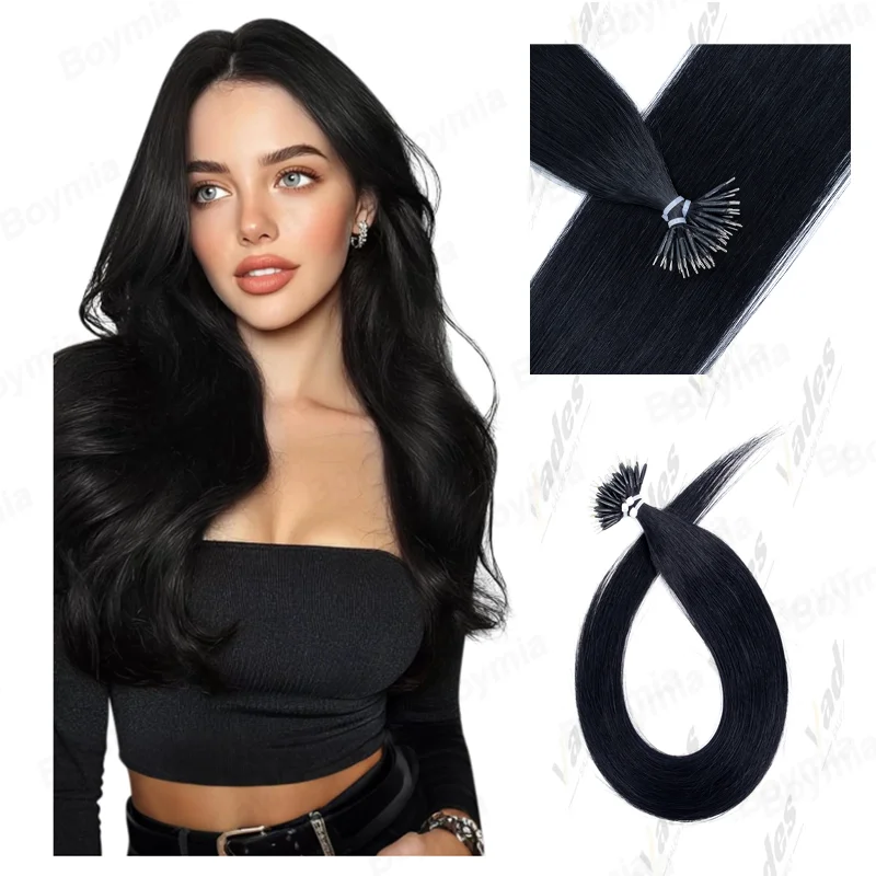 

16-22 дюйма, черные длинные прямые волосы, нано-наращивание волос, человеческие волосы для женщин, повседневное использование, невидимые, добавление длины и объем, 50 г/упак.