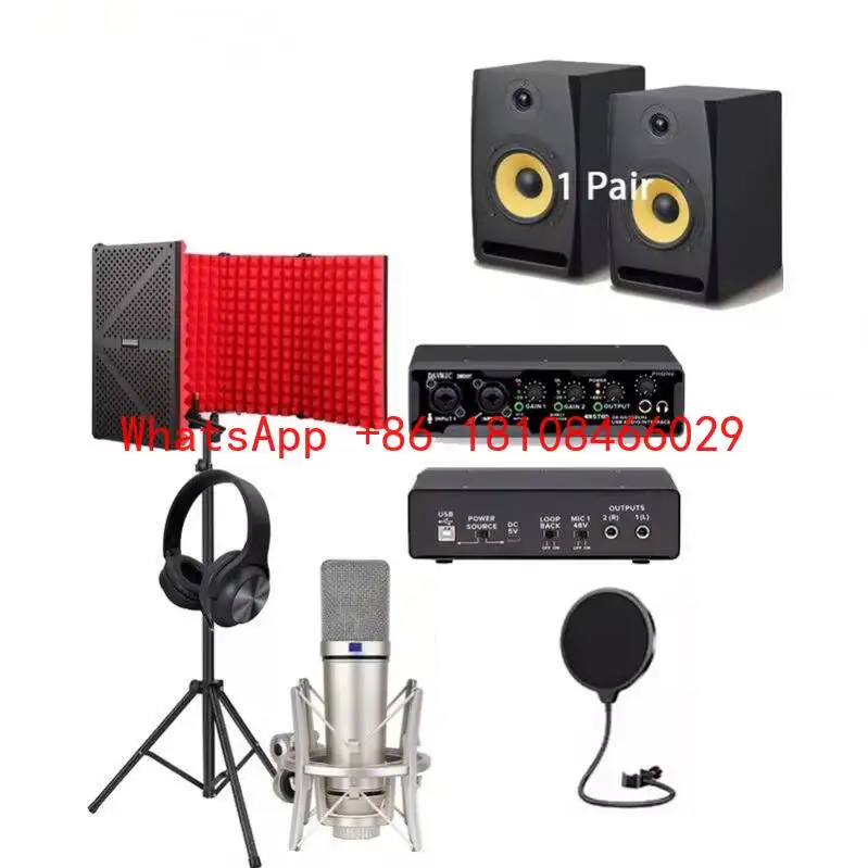 Professional Studio Monitor Speaker Microphone Headset Sound Card Home Music Singing Broadcasting Equipment Recording Kit