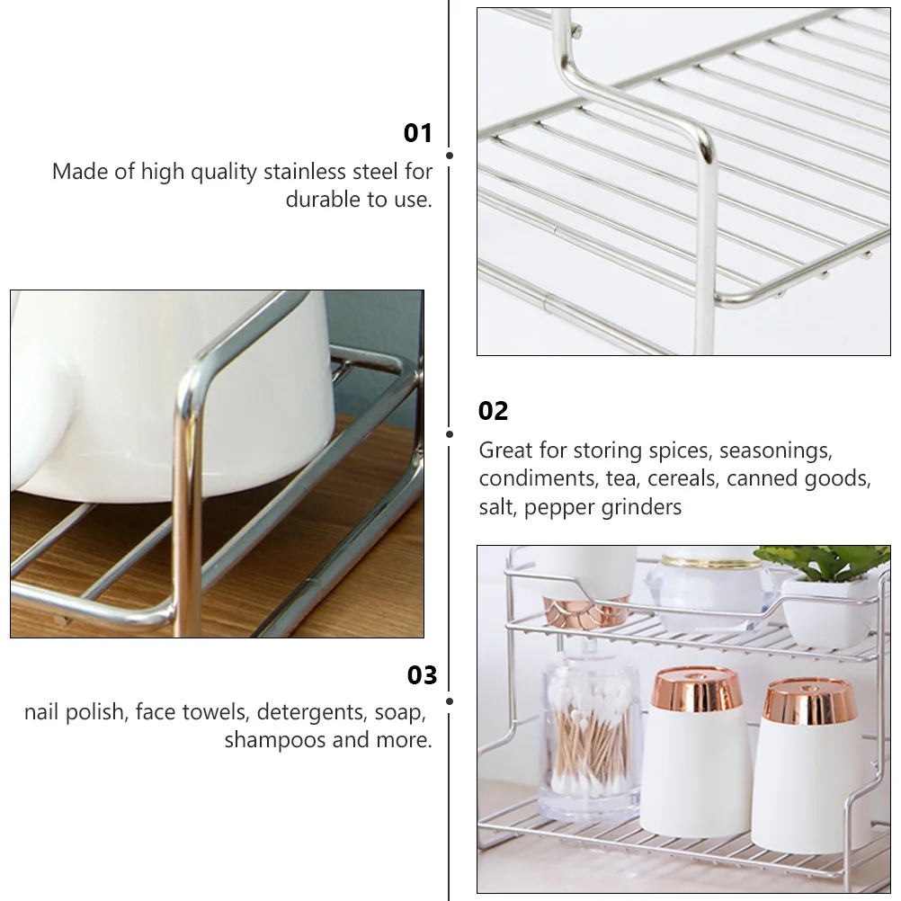 

Stainless Steel Seasoning Bottles Storage Rack Double Layer Kitchen Organizer For Spices Condiments Cans Sundries Holder