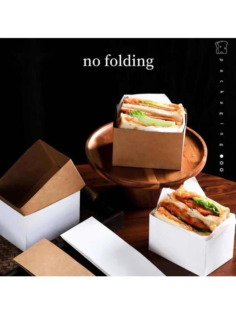 Boîtes à Gâteaux en Papier Kraft, Emballages à Sandwich, pour Toast Personnalisé, Petit Déjeuner, à Emporter, 50 Pièces