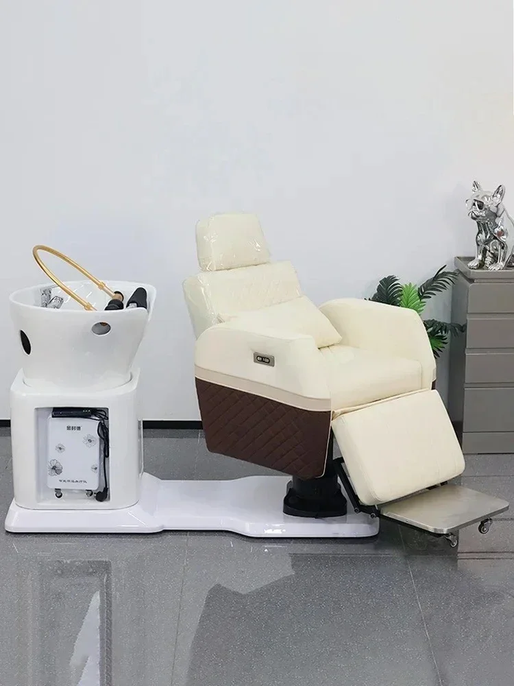 

S Electric massage lift shampoo bed barber shop special water circulation fumigation semi-lying flush bed