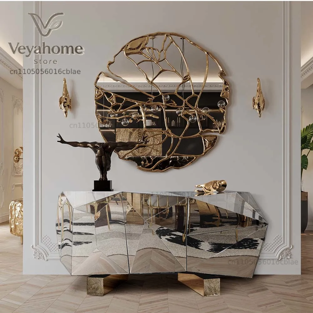Luxury Silver Storage Sideboard With Diamond Mirrors Dining Bedroom Application Glass Cabinet Home Hotel Elegant Buffet Decor