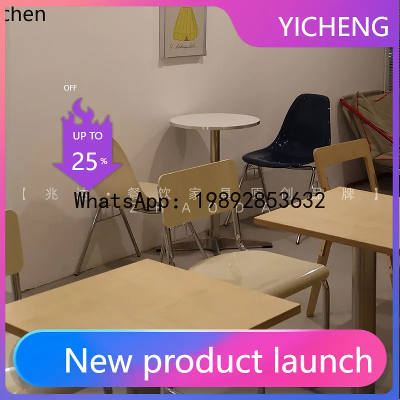 

X7 Coffee Shop Dining Table and Chair Set Natural Wood Small Square Table Meeting Table and Chairs