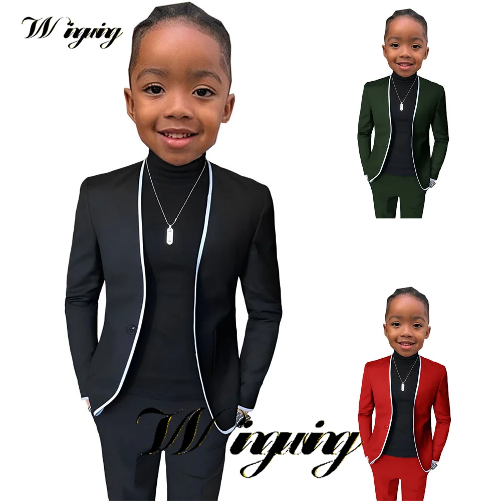 Trendy Black Boys Suit 2 Piece Jacket Pants Wedding Tuxedo Formal Slim Fit Blazer for Kids Business Suit Child