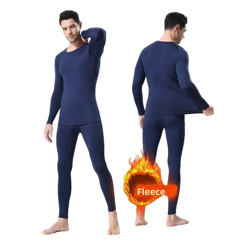 Men Fleece Pajamas Long John Winter Thermal Underwear Man Panties Lingerie Set Bottoming Shirt Sport First Layer Thermo Clothing