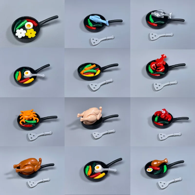 MOC Ziegel Küche Lebensmittel Pfeffer Türkei Ei Pan Topf Kochen Szenen Hause Freund Bausteine Stadt Freund DIY Kinder Weihnachten Spielzeug
