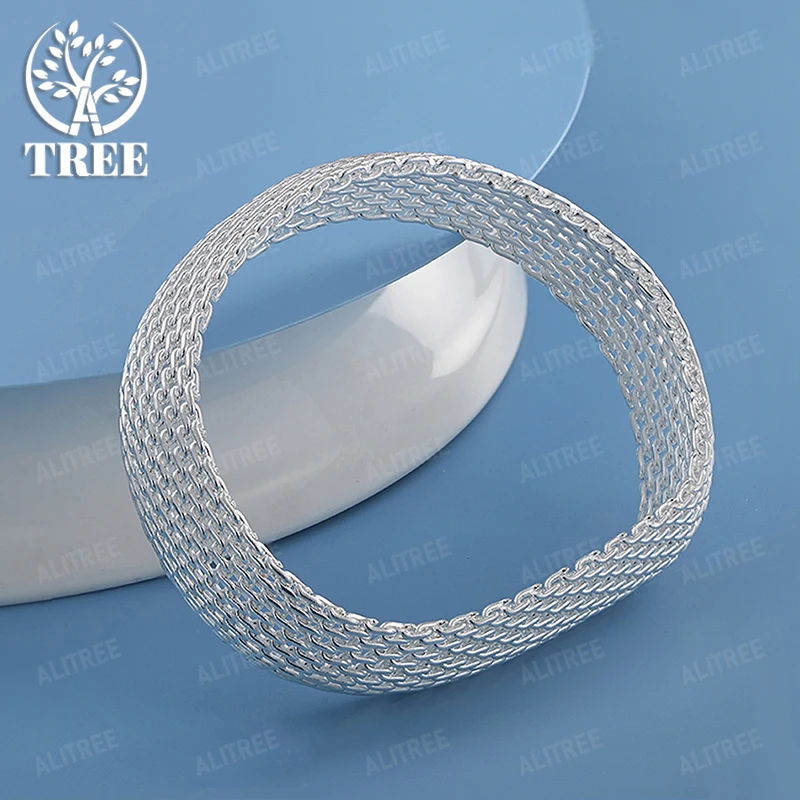 

Trend 925 Sterling Silver 20mm Network Bangle Bracelet For Man Women Wedding Christmas Charm Fashion Party Jewelry Accessories