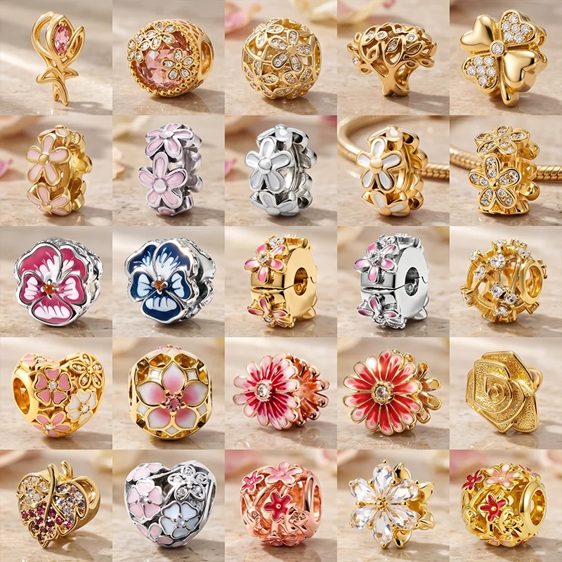 

Hot Sale Elegant Tree of Life Clover Heart Charm Gold Silver Color Pendant Micro Pave CZ Beads for Women DIY Jewelry Making Gift