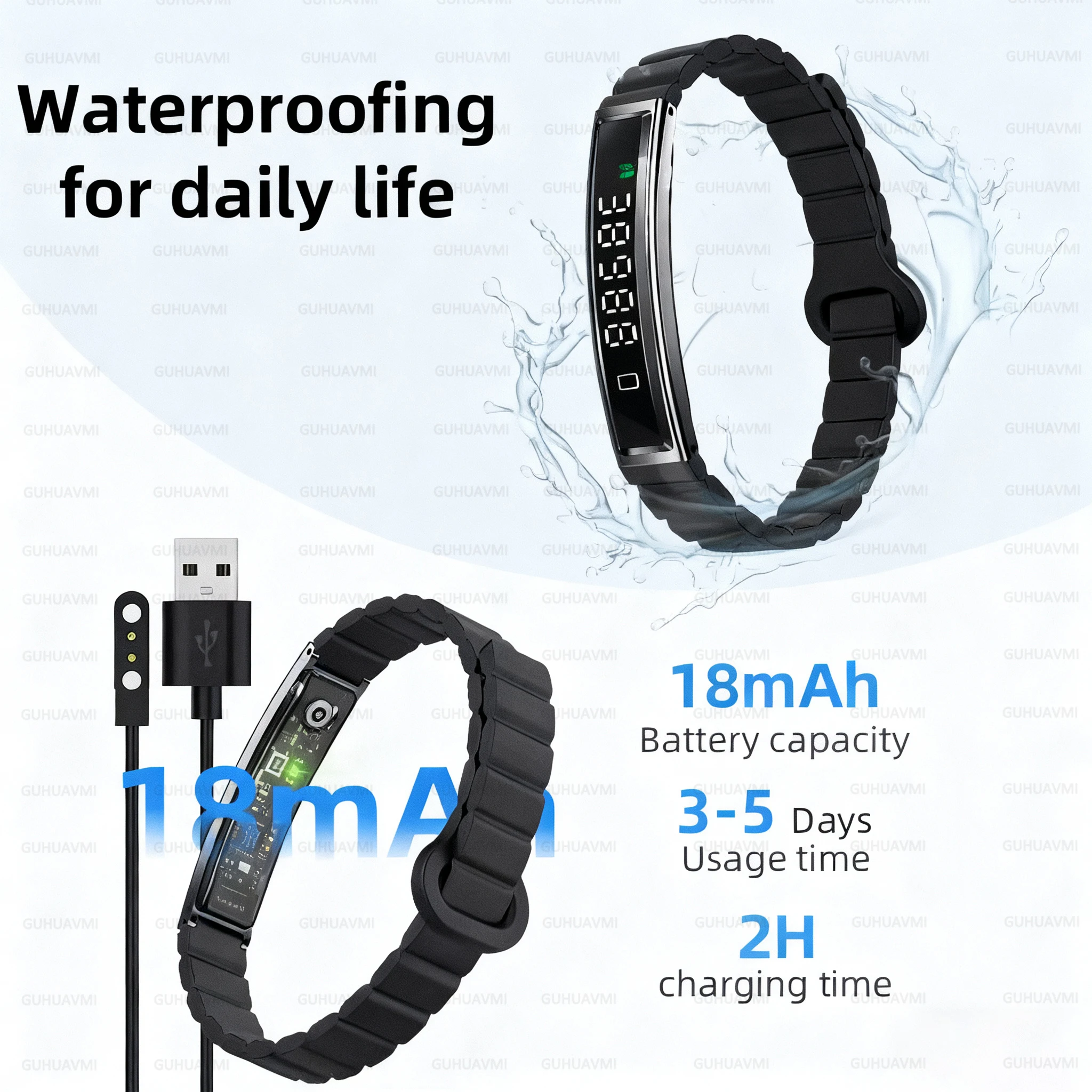GUHUAVMI Smart Bracelet All-Round Health Tracking with Pressure Detection Heart Rate Blood Oxygen Step Count IP68 Waterproof Men