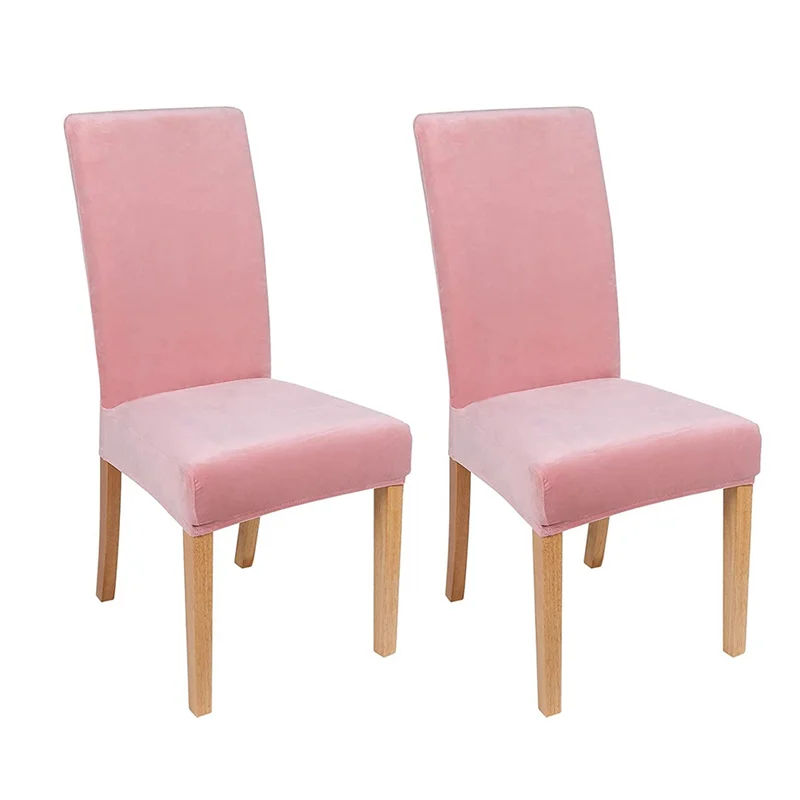 

2Pcs Chair Covers for Dining Chairs, with Elastic Velvet Dining Chair Covers Chair Slipcovers for Kitchen, Pink