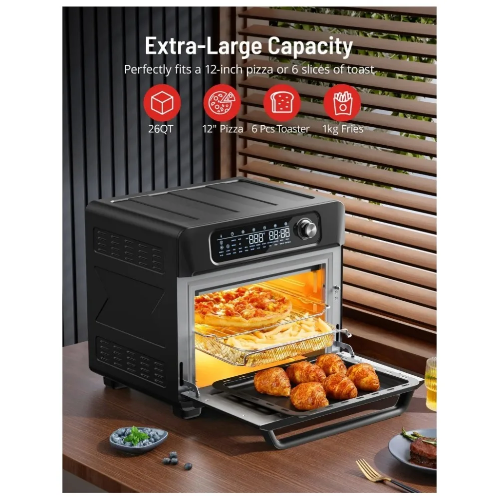 26 QT horno tostador de gran capacidad, Combo 24 en 1, 1700W, freidora de aire, inteligente, multifunción