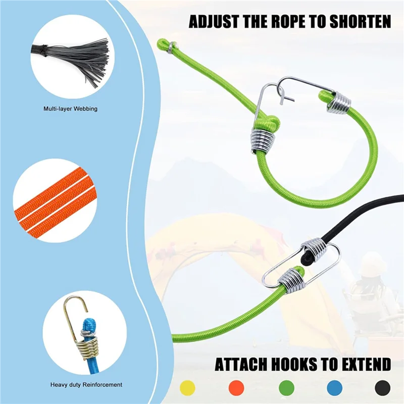 

ABMI-Small Bungee Cords With Hooks 60 Pack, Adjustable Rubber Elastic Cords For Luggage Roof Rack Hanging Outdoor,