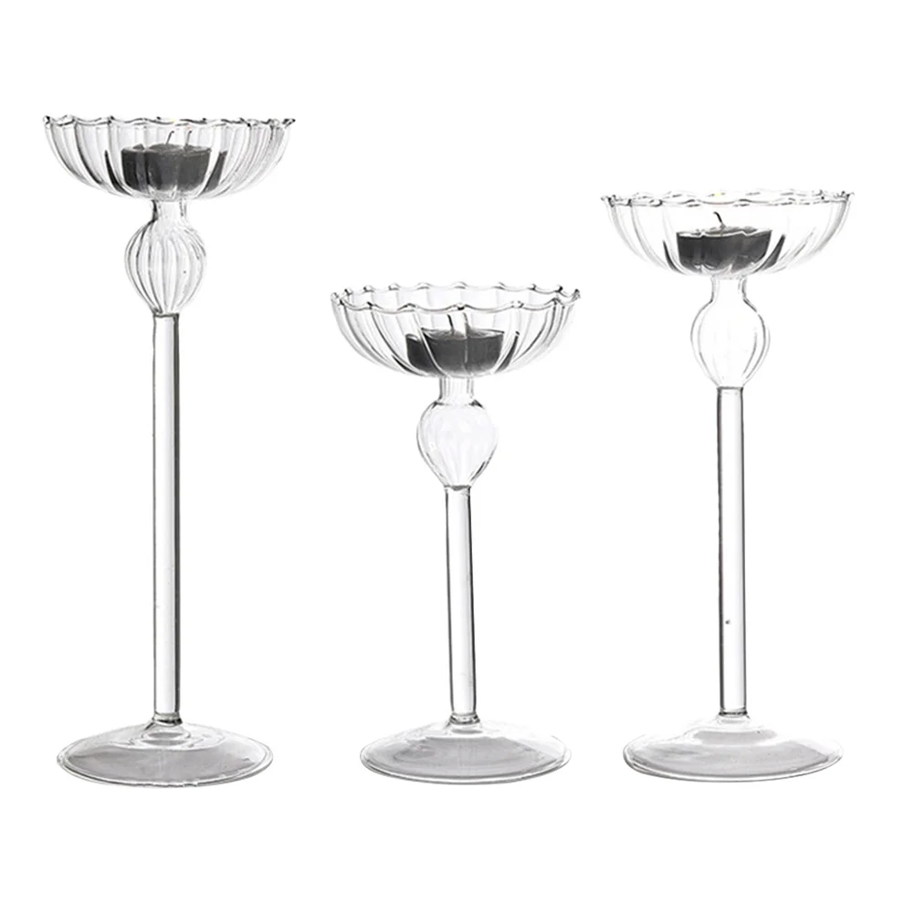 3Pcs Transparent Holder Set Fine Craftsmanship Glass Tea Light Stand for Wedding Centerpiece Decorative Use