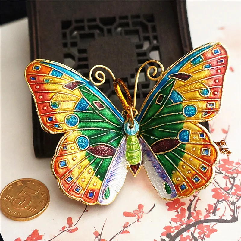 Vintage Silver Blue Cloisonne Butterfly Home Hanging Ornament Traditional Craft Decor