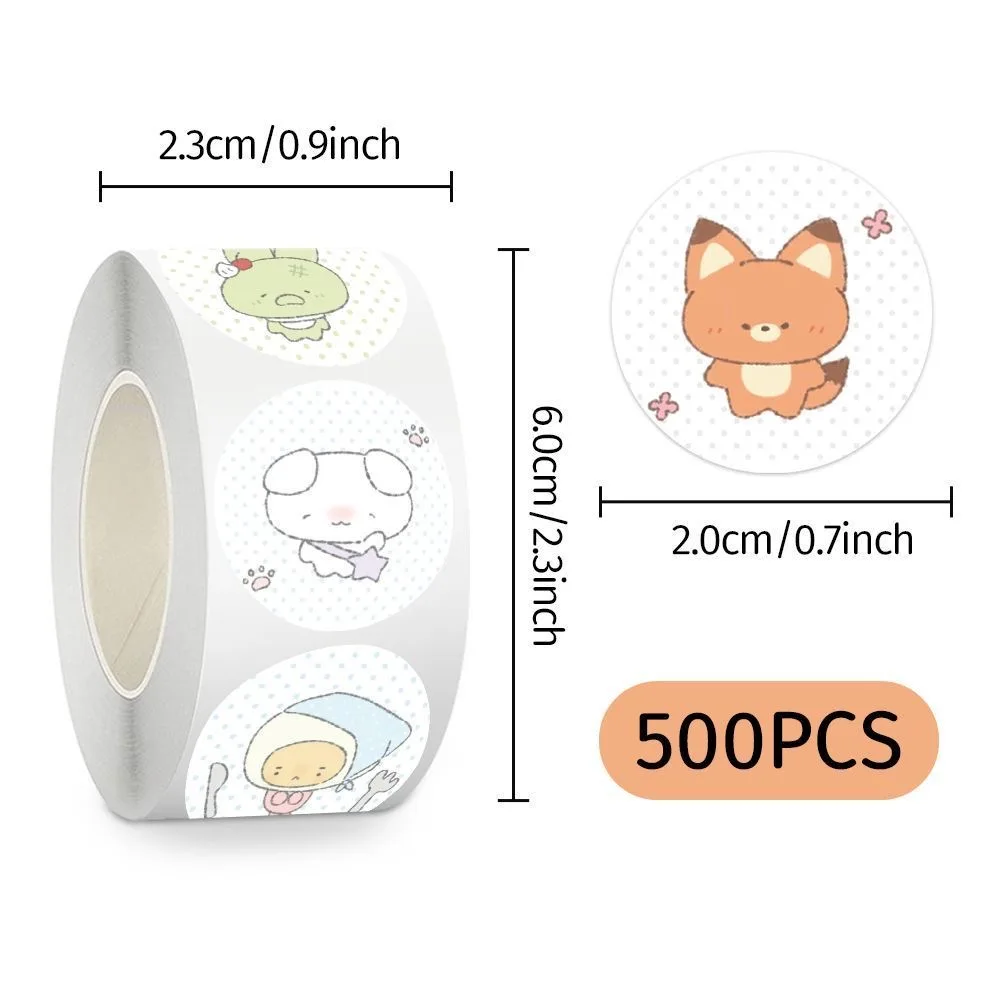 500pcs/Roll Polka Dot Cute Little Animals Cartoon Sticker DIY Skateboard Laptop Guitar Phone Car Seal Label Decals Decoration